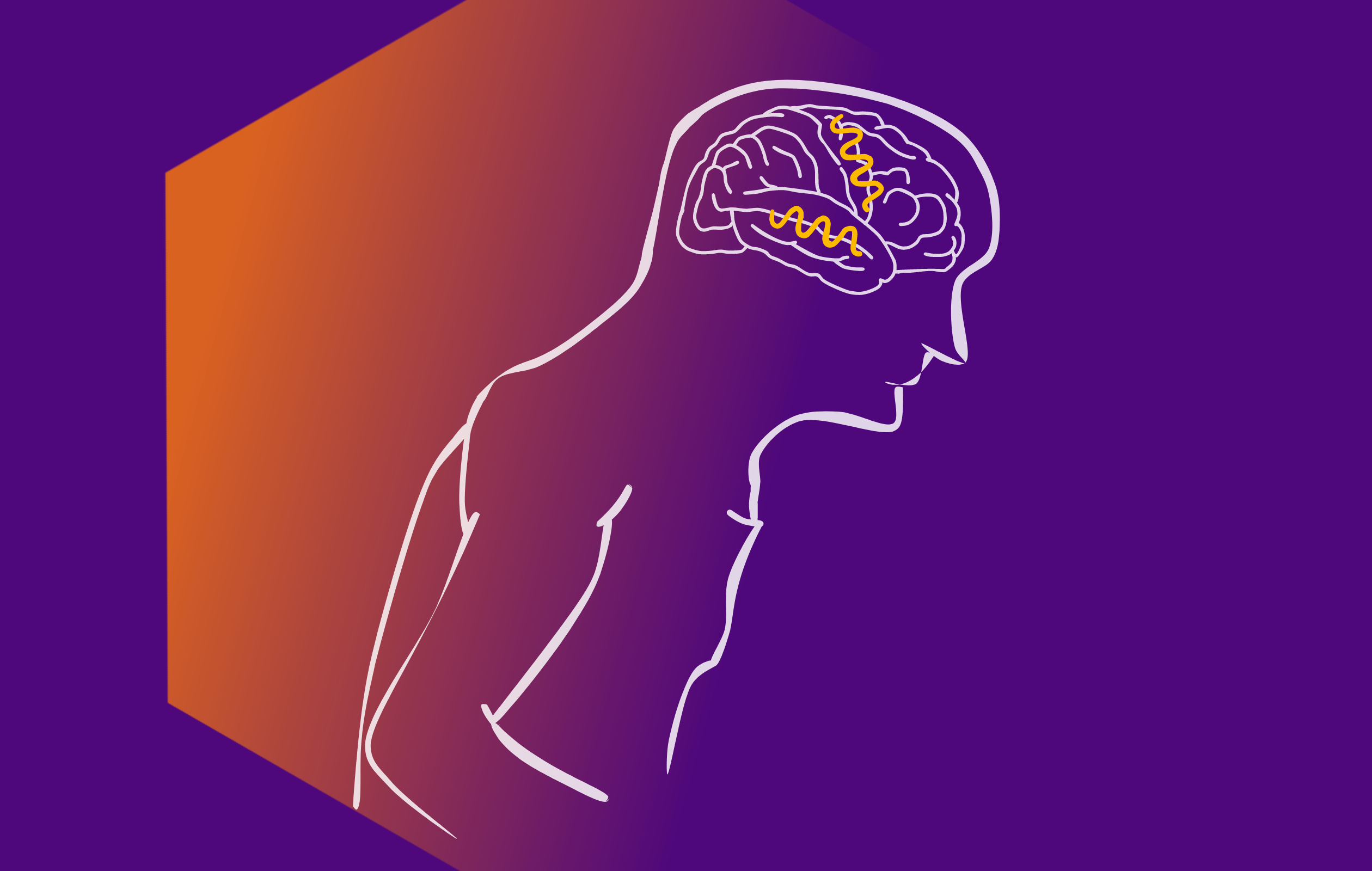Drawing of a slightly hunched person with a drawn brain. The exact same "brain waves" are visible in two different and remote places in the brain.